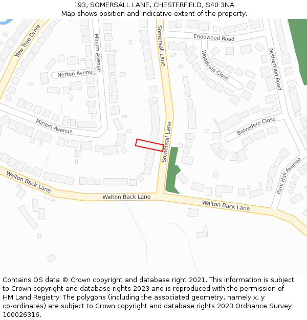 193, SOMERSALL LANE, CHESTERFIELD, S40 3NA: Location map and indicative extent of plot