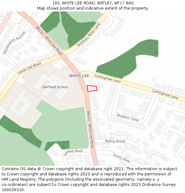 193, WHITE LEE ROAD, BATLEY, WF17 8AS: Location map and indicative extent of plot