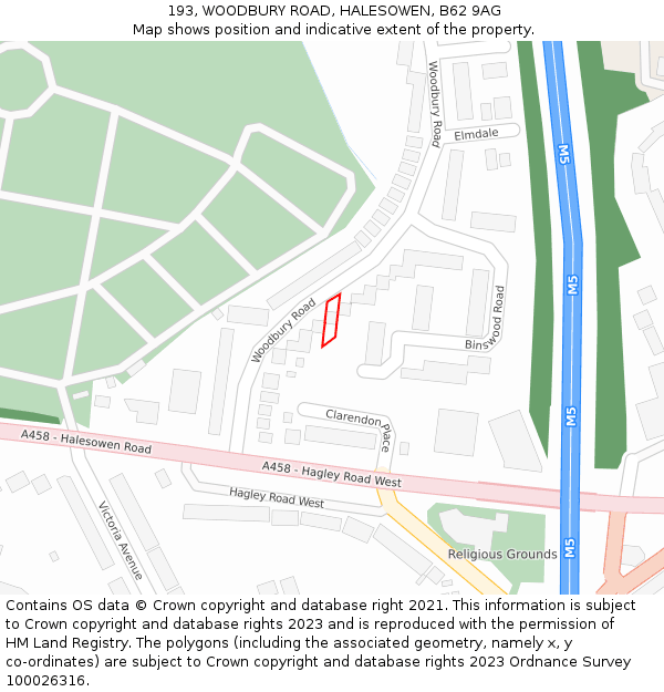 193, WOODBURY ROAD, HALESOWEN, B62 9AG: Location map and indicative extent of plot