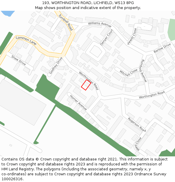 193, WORTHINGTON ROAD, LICHFIELD, WS13 8PG: Location map and indicative extent of plot