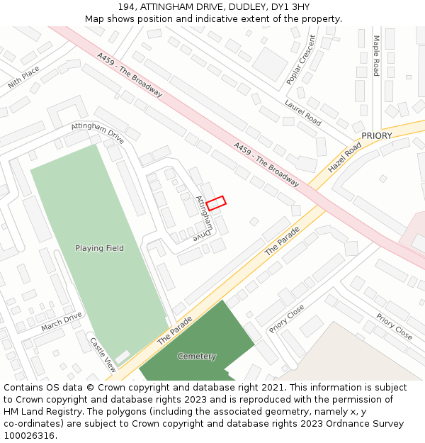 194, ATTINGHAM DRIVE, DUDLEY, DY1 3HY: Location map and indicative extent of plot