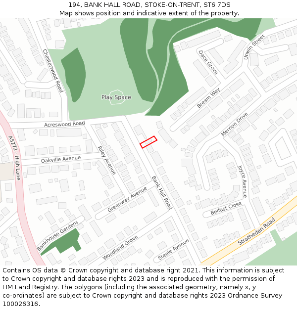 194, BANK HALL ROAD, STOKE-ON-TRENT, ST6 7DS: Location map and indicative extent of plot