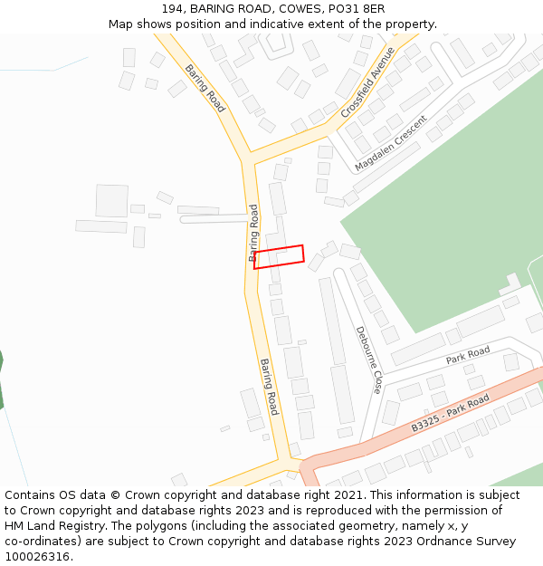 194, BARING ROAD, COWES, PO31 8ER: Location map and indicative extent of plot