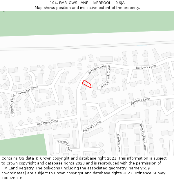 194, BARLOWS LANE, LIVERPOOL, L9 9JA: Location map and indicative extent of plot