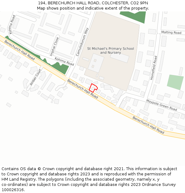 194, BERECHURCH HALL ROAD, COLCHESTER, CO2 9PN: Location map and indicative extent of plot