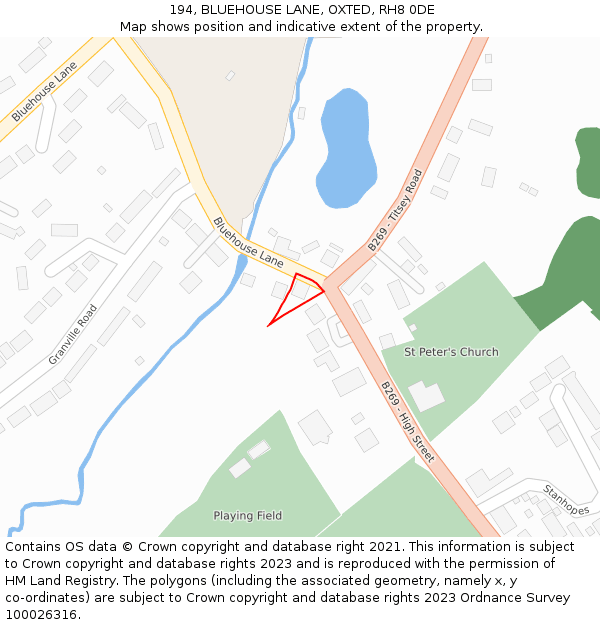 194, BLUEHOUSE LANE, OXTED, RH8 0DE: Location map and indicative extent of plot
