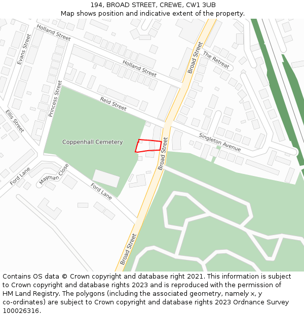 194, BROAD STREET, CREWE, CW1 3UB: Location map and indicative extent of plot