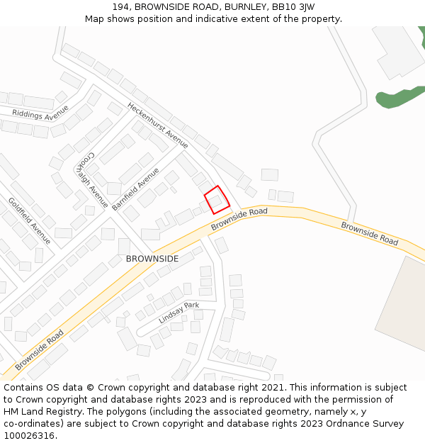 194, BROWNSIDE ROAD, BURNLEY, BB10 3JW: Location map and indicative extent of plot
