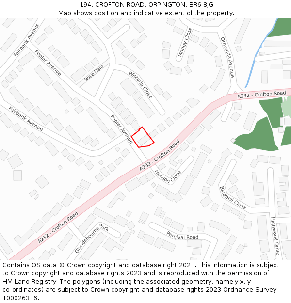 194, CROFTON ROAD, ORPINGTON, BR6 8JG: Location map and indicative extent of plot