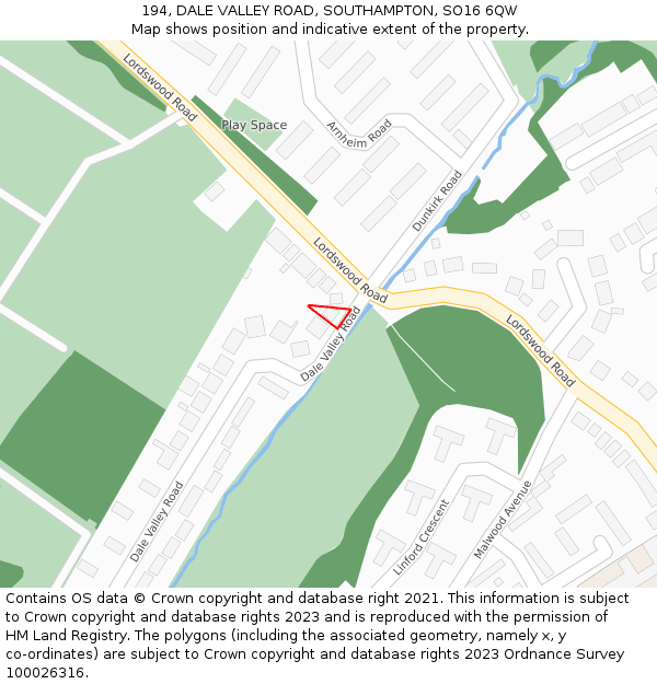 194, DALE VALLEY ROAD, SOUTHAMPTON, SO16 6QW: Location map and indicative extent of plot