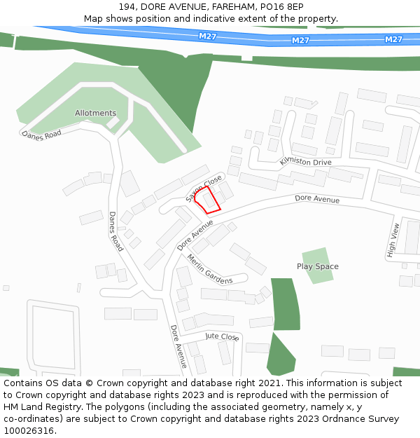 194, DORE AVENUE, FAREHAM, PO16 8EP: Location map and indicative extent of plot