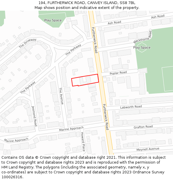 194, FURTHERWICK ROAD, CANVEY ISLAND, SS8 7BL: Location map and indicative extent of plot