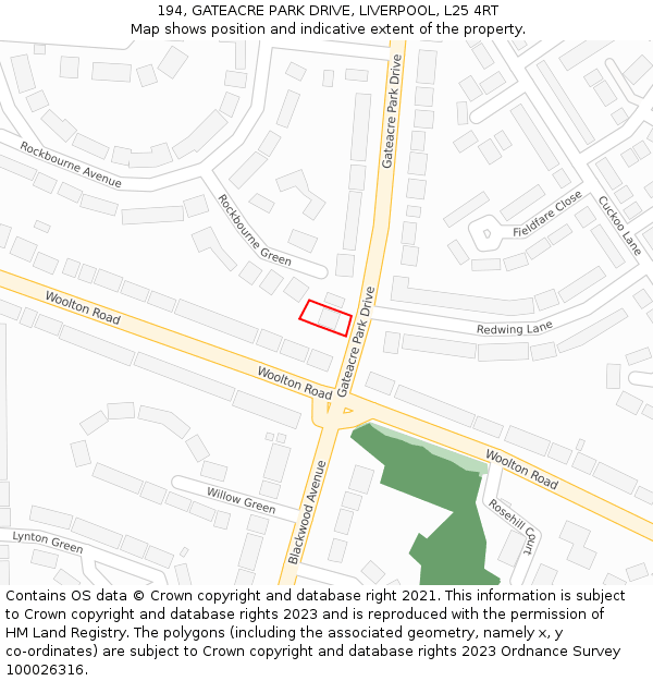 194, GATEACRE PARK DRIVE, LIVERPOOL, L25 4RT: Location map and indicative extent of plot