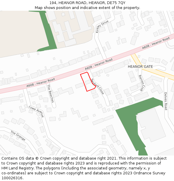 194, HEANOR ROAD, HEANOR, DE75 7QY: Location map and indicative extent of plot