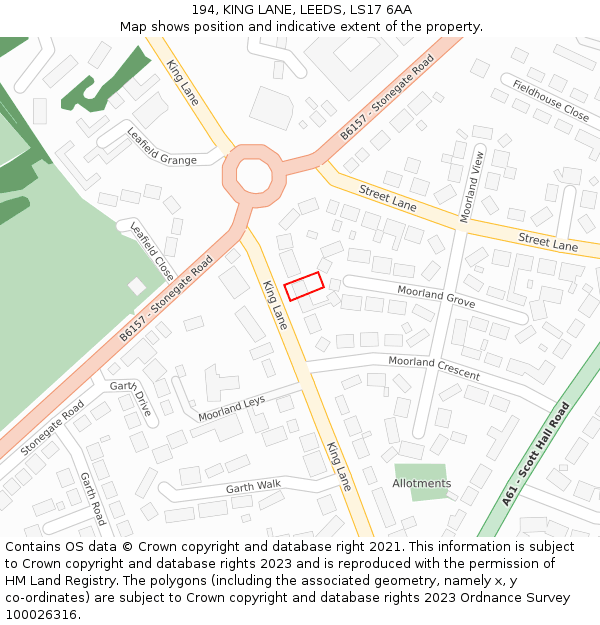 194, KING LANE, LEEDS, LS17 6AA: Location map and indicative extent of plot