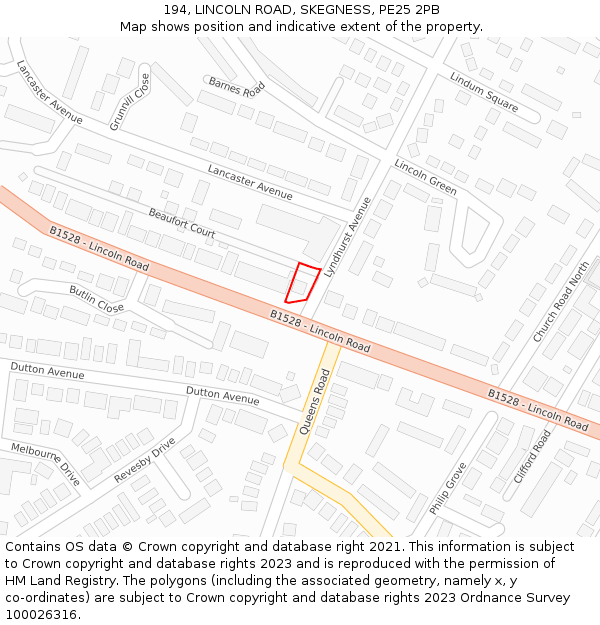 194, LINCOLN ROAD, SKEGNESS, PE25 2PB: Location map and indicative extent of plot