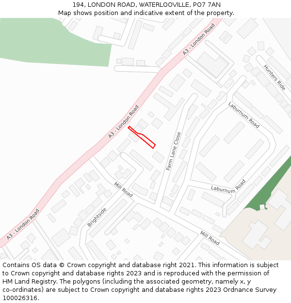 194, LONDON ROAD, WATERLOOVILLE, PO7 7AN: Location map and indicative extent of plot