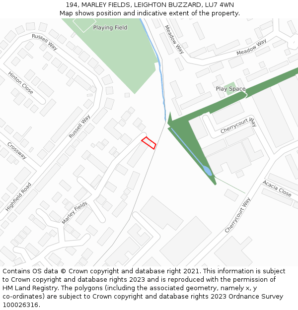 194, MARLEY FIELDS, LEIGHTON BUZZARD, LU7 4WN: Location map and indicative extent of plot