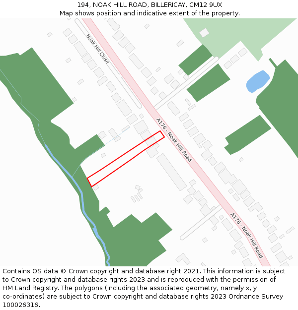 194, NOAK HILL ROAD, BILLERICAY, CM12 9UX: Location map and indicative extent of plot