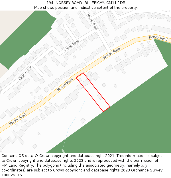 194, NORSEY ROAD, BILLERICAY, CM11 1DB: Location map and indicative extent of plot