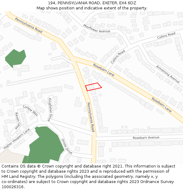 194, PENNSYLVANIA ROAD, EXETER, EX4 6DZ: Location map and indicative extent of plot