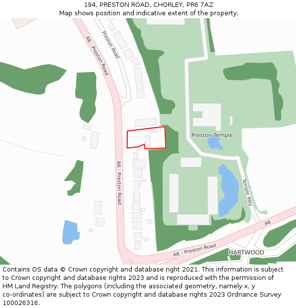 194, PRESTON ROAD, CHORLEY, PR6 7AZ: Location map and indicative extent of plot