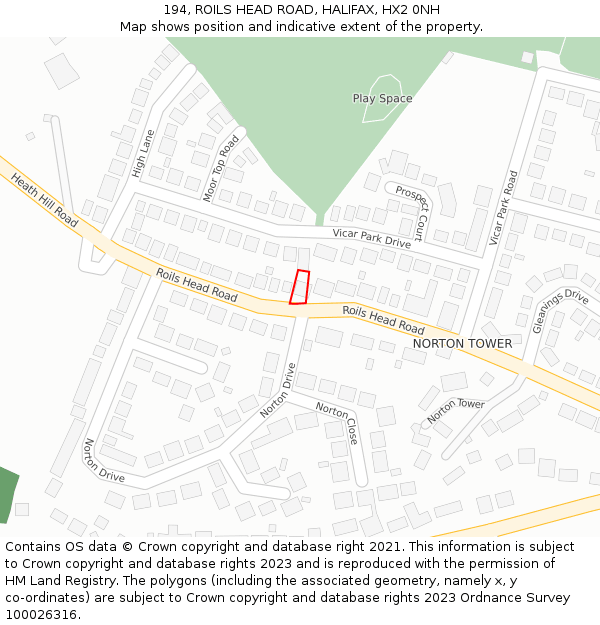 194, ROILS HEAD ROAD, HALIFAX, HX2 0NH: Location map and indicative extent of plot