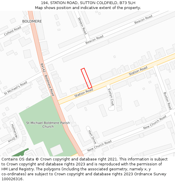 194, STATION ROAD, SUTTON COLDFIELD, B73 5LH: Location map and indicative extent of plot