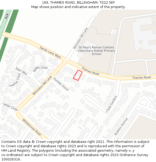 194, THAMES ROAD, BILLINGHAM, TS22 5EF: Location map and indicative extent of plot