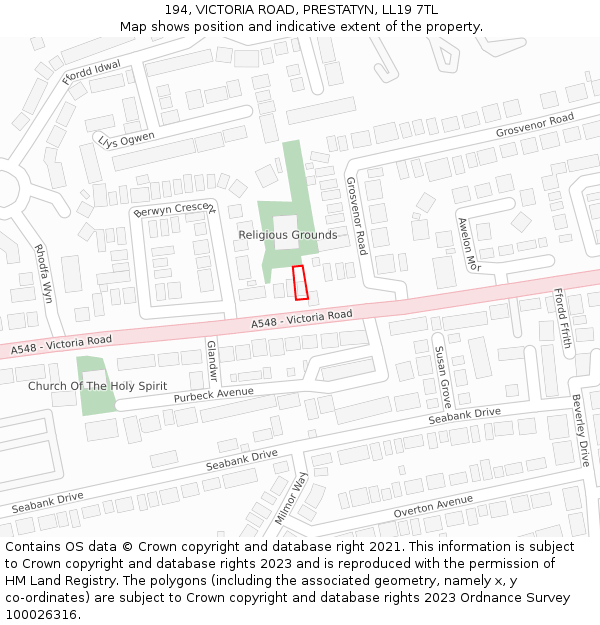 194, VICTORIA ROAD, PRESTATYN, LL19 7TL: Location map and indicative extent of plot