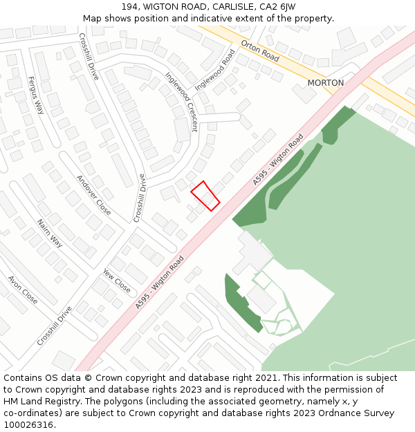 194, WIGTON ROAD, CARLISLE, CA2 6JW: Location map and indicative extent of plot