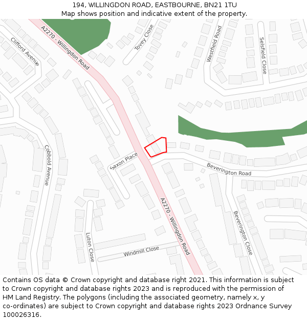 194, WILLINGDON ROAD, EASTBOURNE, BN21 1TU: Location map and indicative extent of plot