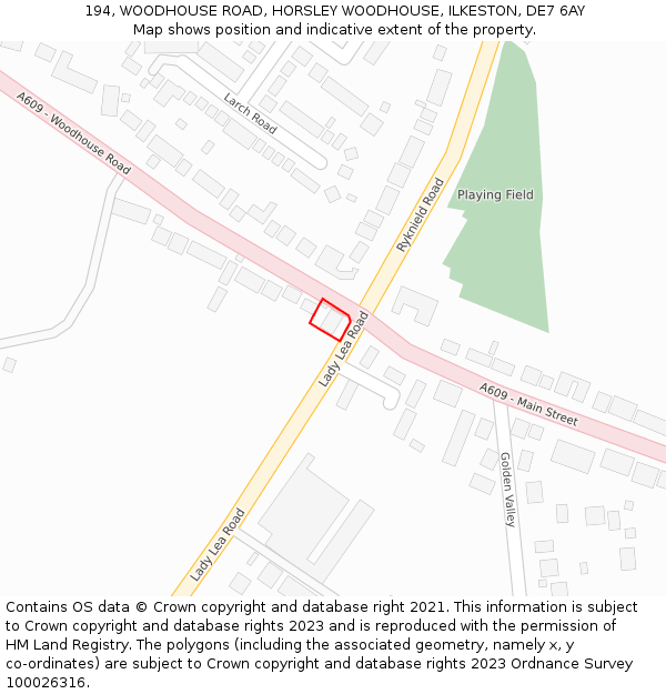 194, WOODHOUSE ROAD, HORSLEY WOODHOUSE, ILKESTON, DE7 6AY: Location map and indicative extent of plot