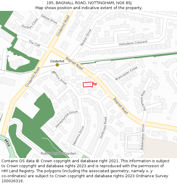 195, BAGNALL ROAD, NOTTINGHAM, NG6 8SJ: Location map and indicative extent of plot