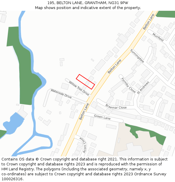 195, BELTON LANE, GRANTHAM, NG31 9PW: Location map and indicative extent of plot