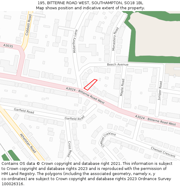 195, BITTERNE ROAD WEST, SOUTHAMPTON, SO18 1BL: Location map and indicative extent of plot