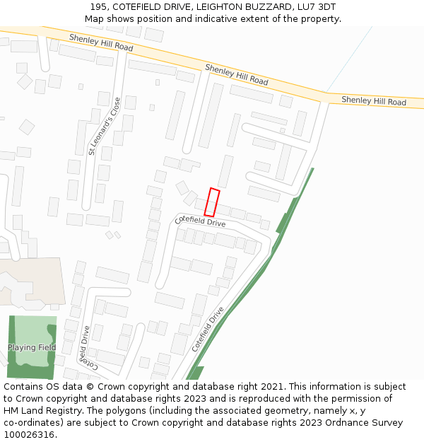 195, COTEFIELD DRIVE, LEIGHTON BUZZARD, LU7 3DT: Location map and indicative extent of plot