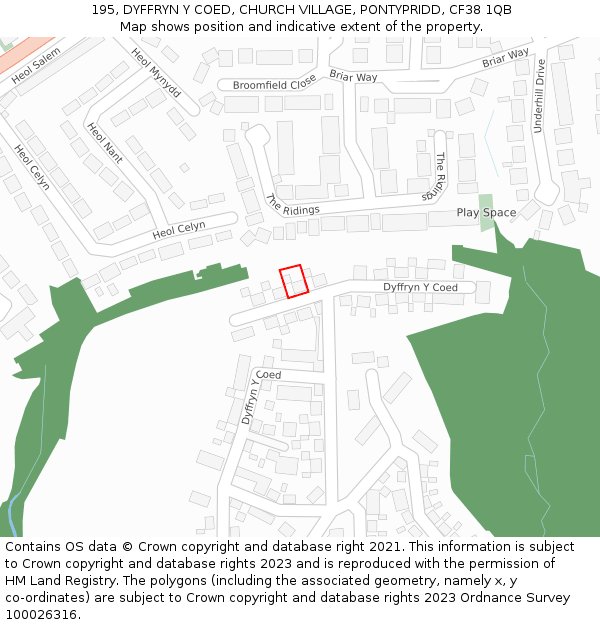 195, DYFFRYN Y COED, CHURCH VILLAGE, PONTYPRIDD, CF38 1QB: Location map and indicative extent of plot