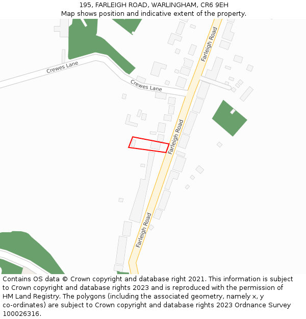 195, FARLEIGH ROAD, WARLINGHAM, CR6 9EH: Location map and indicative extent of plot