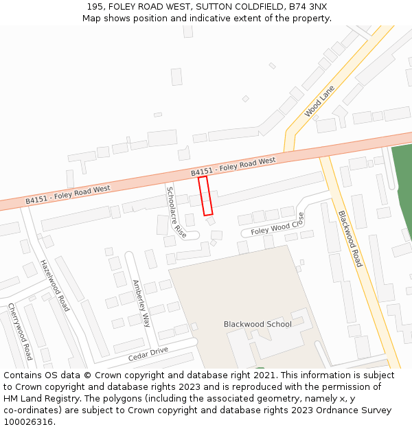 195, FOLEY ROAD WEST, SUTTON COLDFIELD, B74 3NX: Location map and indicative extent of plot