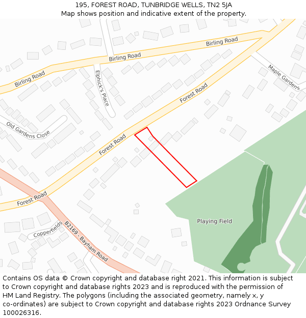 195, FOREST ROAD, TUNBRIDGE WELLS, TN2 5JA: Location map and indicative extent of plot