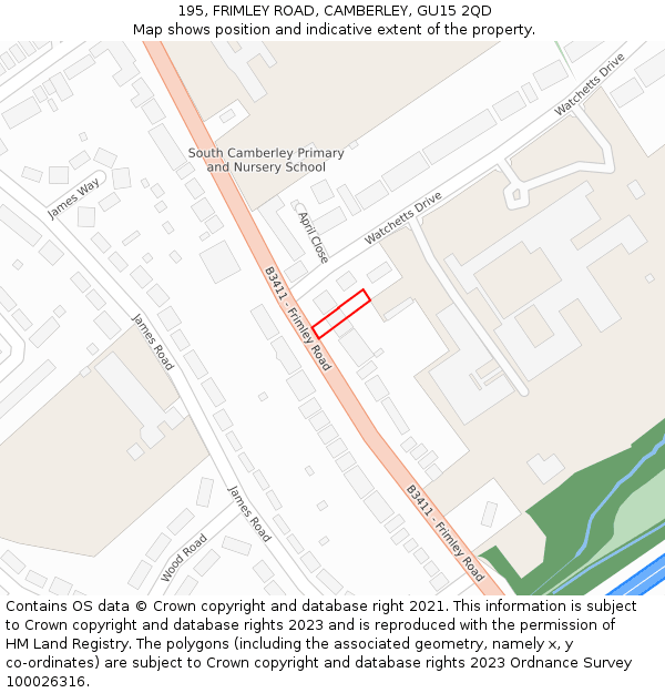 195, FRIMLEY ROAD, CAMBERLEY, GU15 2QD: Location map and indicative extent of plot