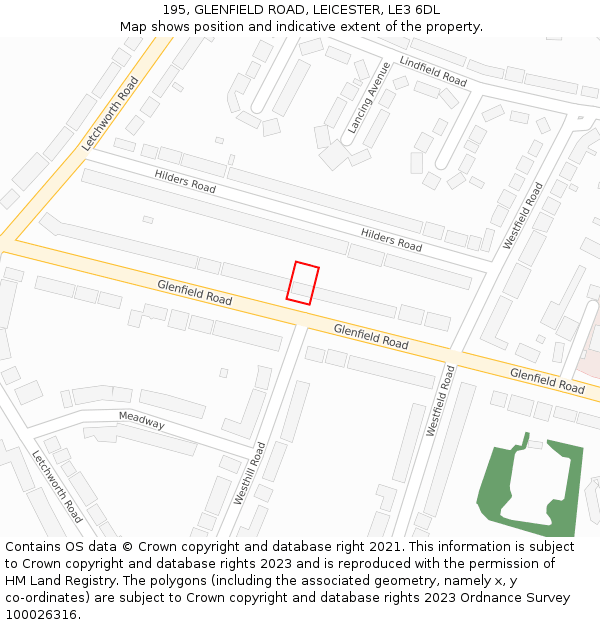 195, GLENFIELD ROAD, LEICESTER, LE3 6DL: Location map and indicative extent of plot