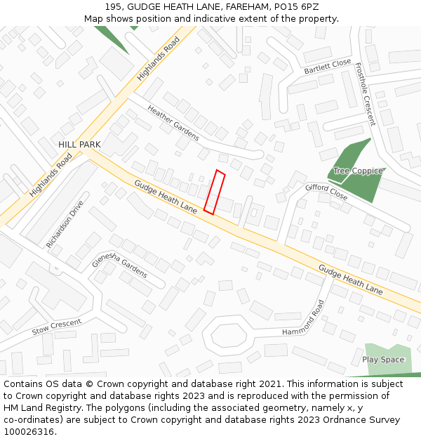 195, GUDGE HEATH LANE, FAREHAM, PO15 6PZ: Location map and indicative extent of plot