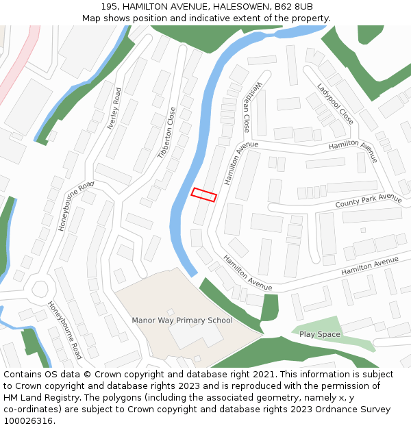 195, HAMILTON AVENUE, HALESOWEN, B62 8UB: Location map and indicative extent of plot
