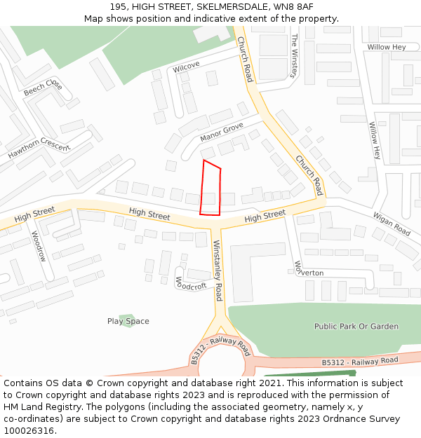 195, HIGH STREET, SKELMERSDALE, WN8 8AF: Location map and indicative extent of plot