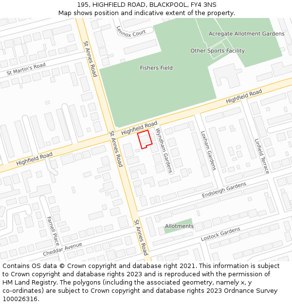 195, HIGHFIELD ROAD, BLACKPOOL, FY4 3NS: Location map and indicative extent of plot