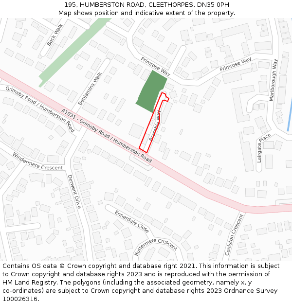 195, HUMBERSTON ROAD, CLEETHORPES, DN35 0PH: Location map and indicative extent of plot