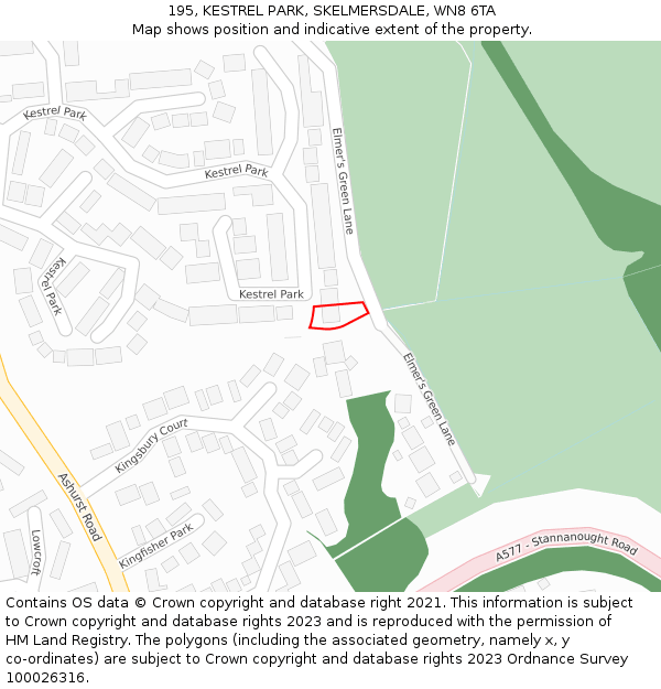 195, KESTREL PARK, SKELMERSDALE, WN8 6TA: Location map and indicative extent of plot
