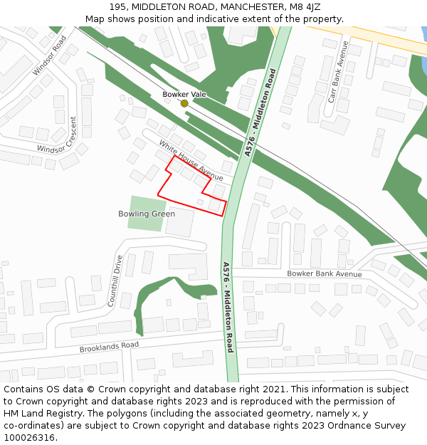 195, MIDDLETON ROAD, MANCHESTER, M8 4JZ: Location map and indicative extent of plot